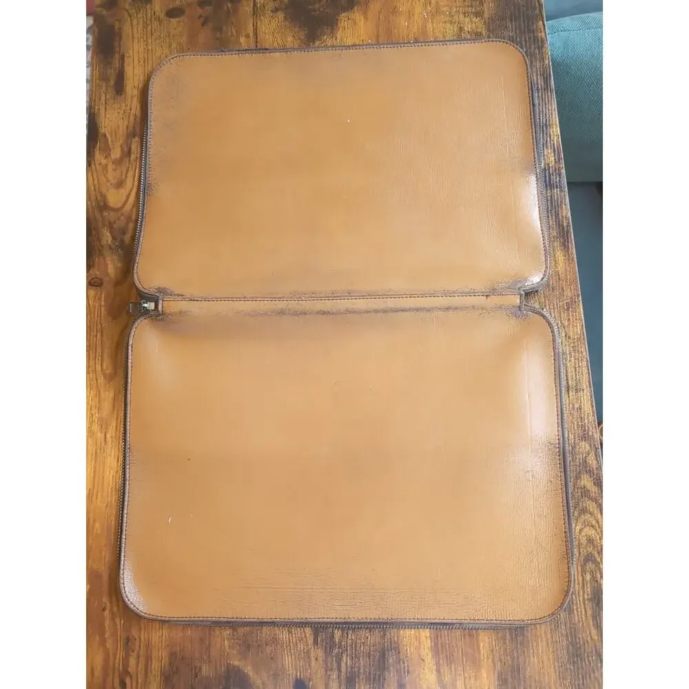 Vintage Renwick Tan Brown Leather Zip Around Portfolio Document Case USA READ